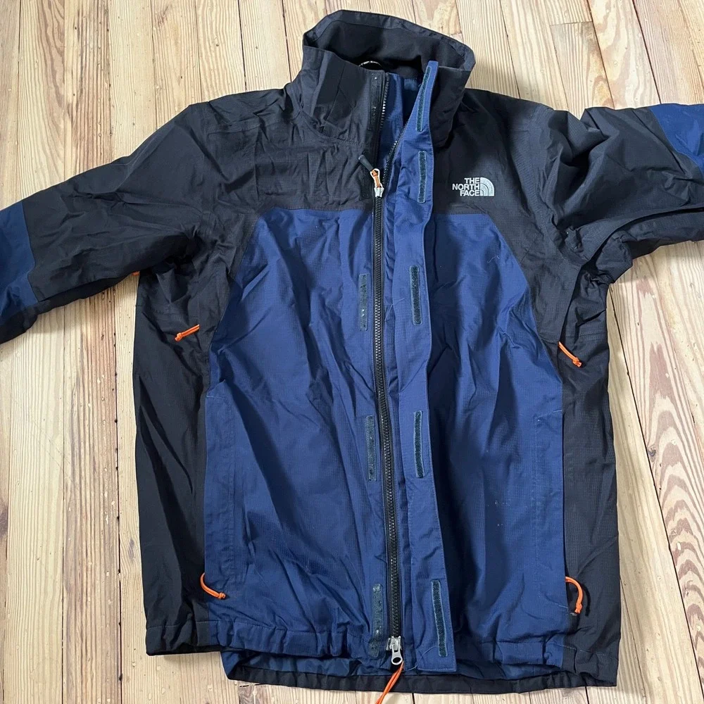 The North Face HyVent Rain Jacket Mens Large Navy Black Colorblock Pit Zip Shell